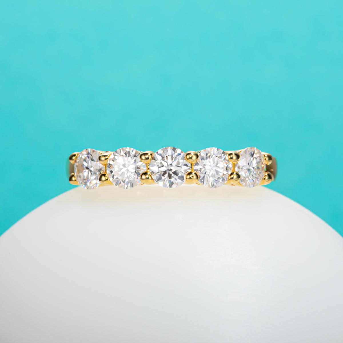 1.5CTTW Moissanite 5-Stone Ring 925 Sterling Silver Wedding Band Ring