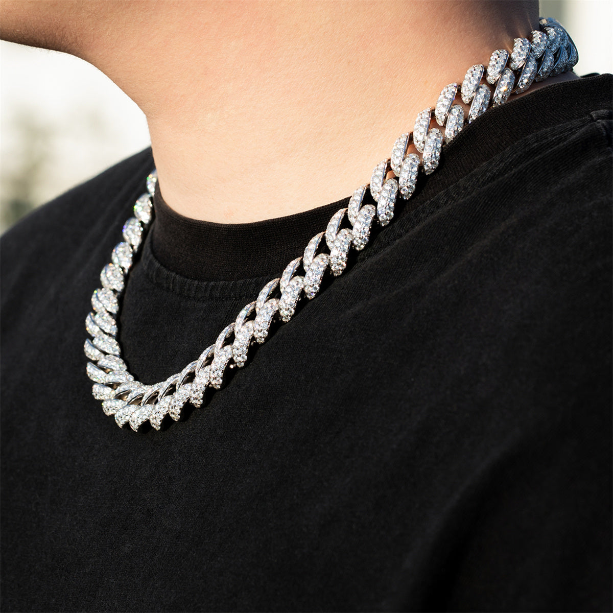 59/66CTTW  Moissanite Hip Hop Denim Cuban Necklace