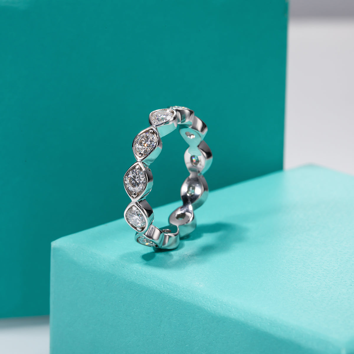 3.5mm VVS1 D Color Moissanite Diamond Eternity Wedding Band Ring 925 Sterling Silver Rings