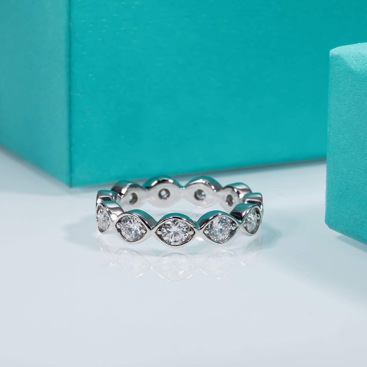 3.5mm VVS1 D Color Moissanite Diamond Eternity Wedding Band Ring 925 Sterling Silver Rings