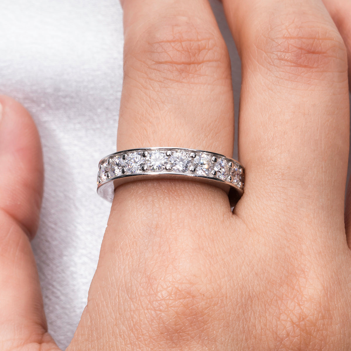 3.5mm D Color Moissanite Wedding Band Ring 925 Silver Eternity Engagement Rings