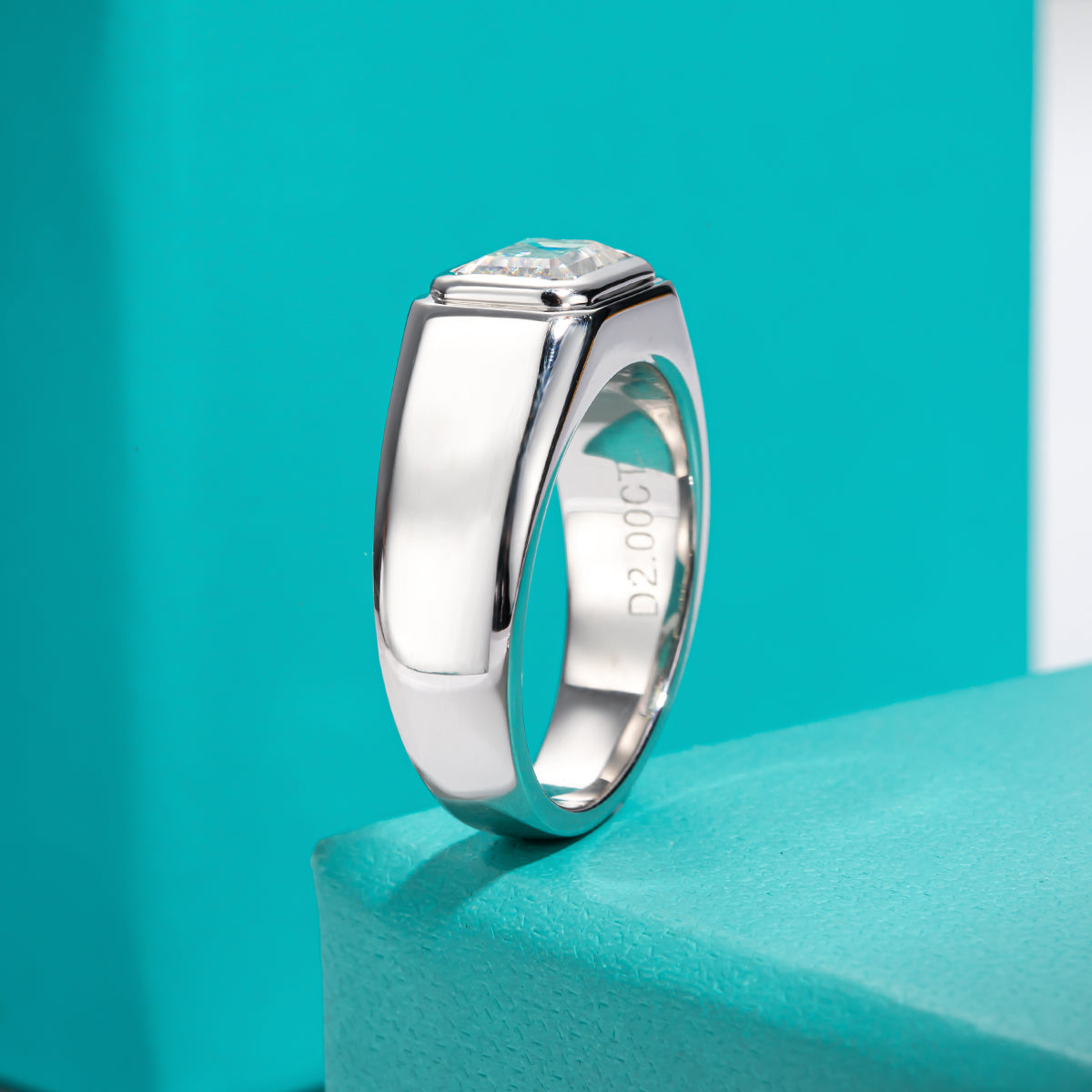 2CT Emerald Cut D Color Moissanite Men's Rings