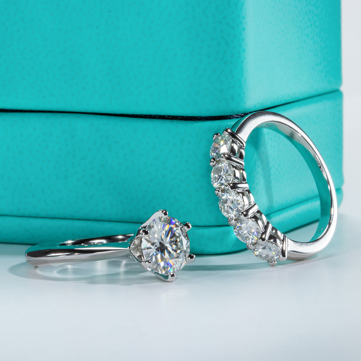 1.5CTTW Moissanite 5-Stone Ring 925 Sterling Silver Wedding Band Ring