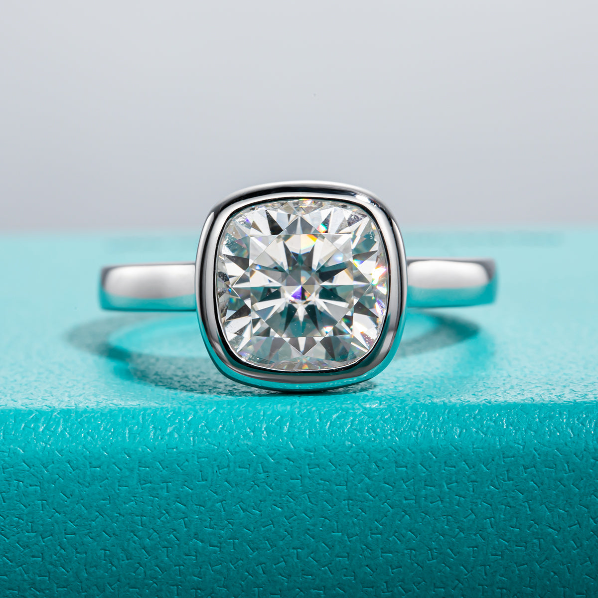 3.0CT Cushion Moissanite Bezel Solitaire Ring