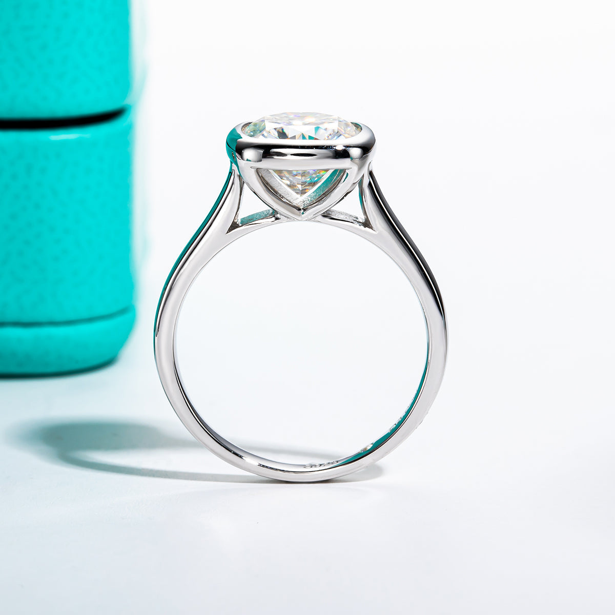 3.0CT Cushion Moissanite Bezel Solitaire Ring