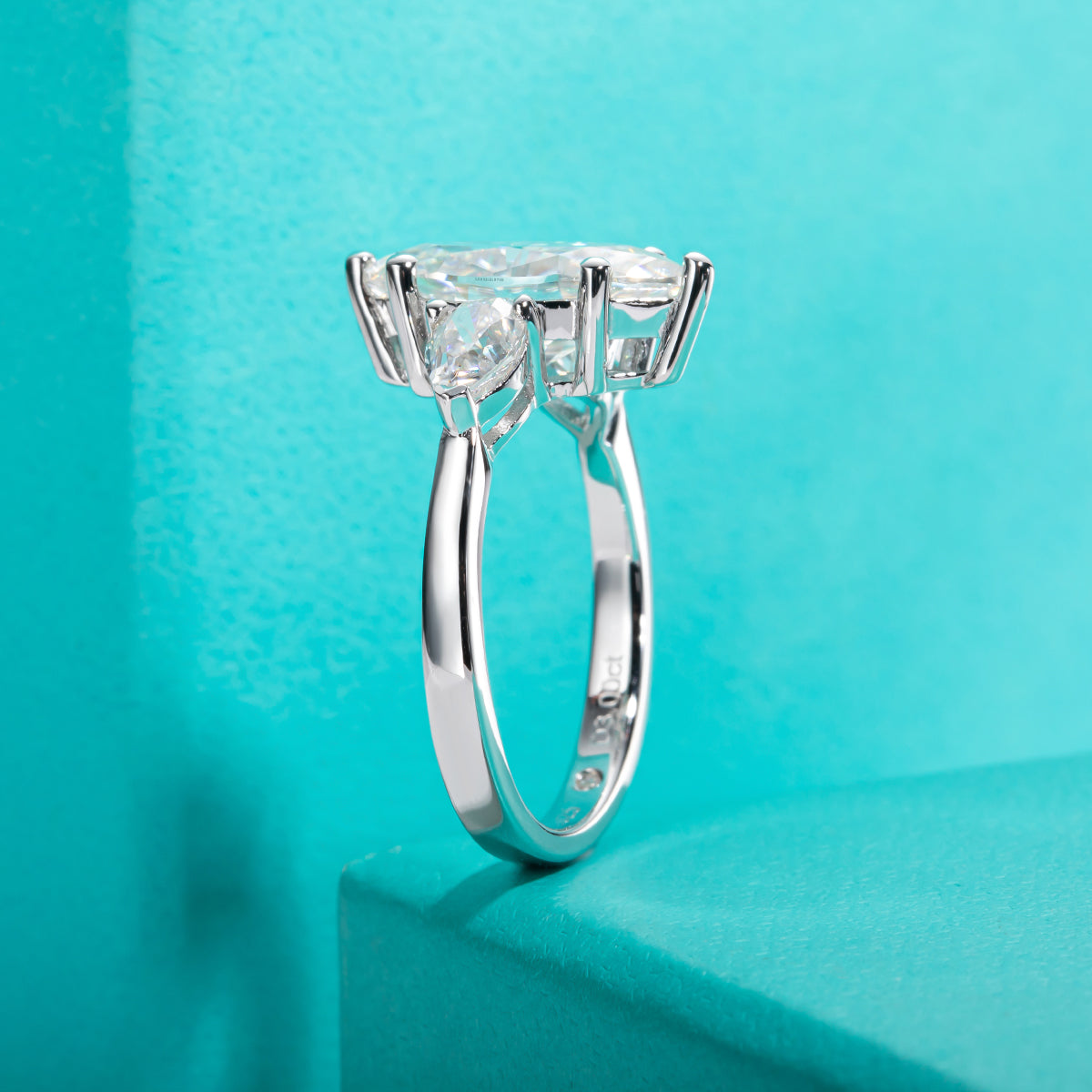 4CTTW Marquise Cut Moissanite Three-Stone Engagement Rings