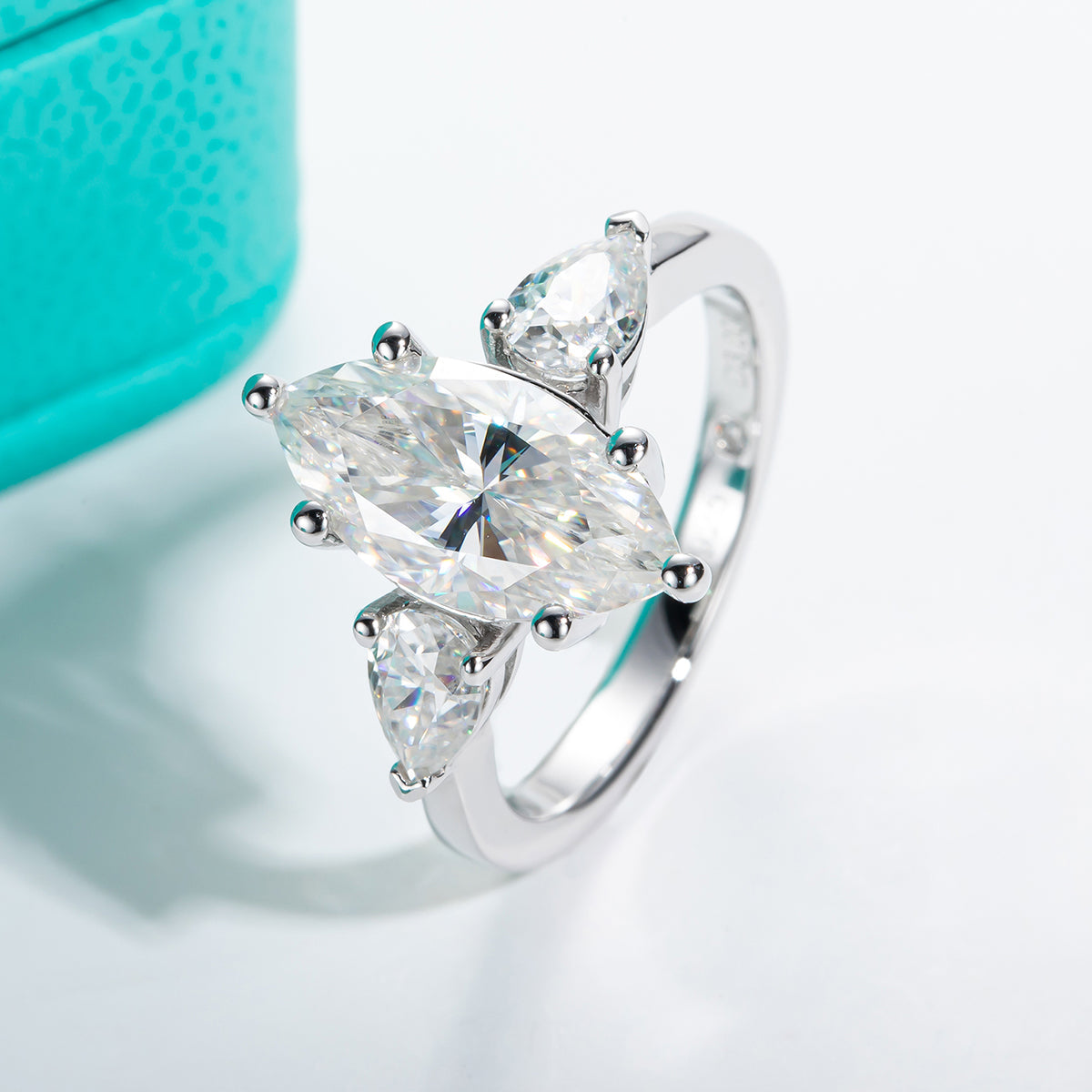 4CTTW Marquise Cut Moissanite Three-Stone Engagement Rings