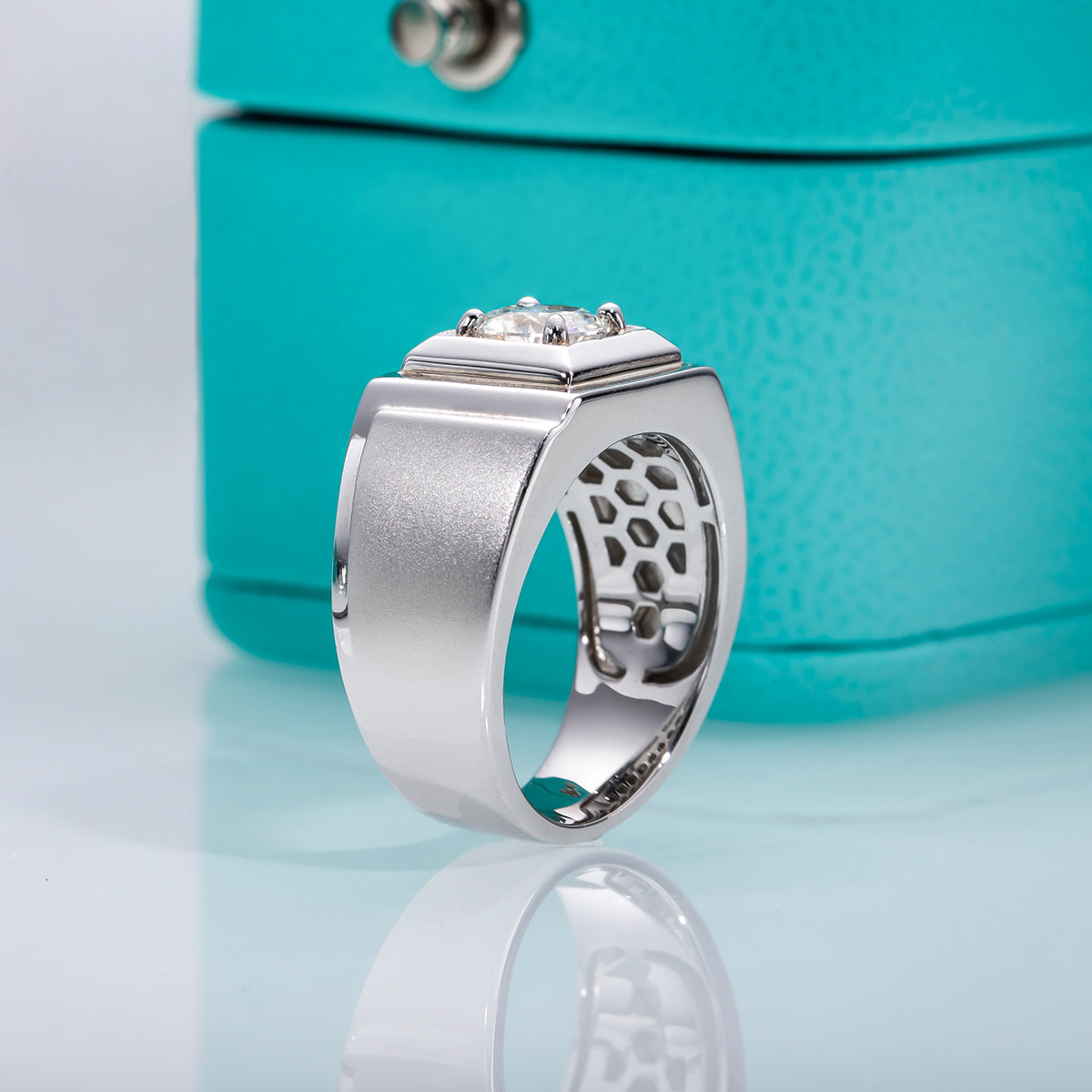 1CT Round Moissanite 6.5mm Men's Rings