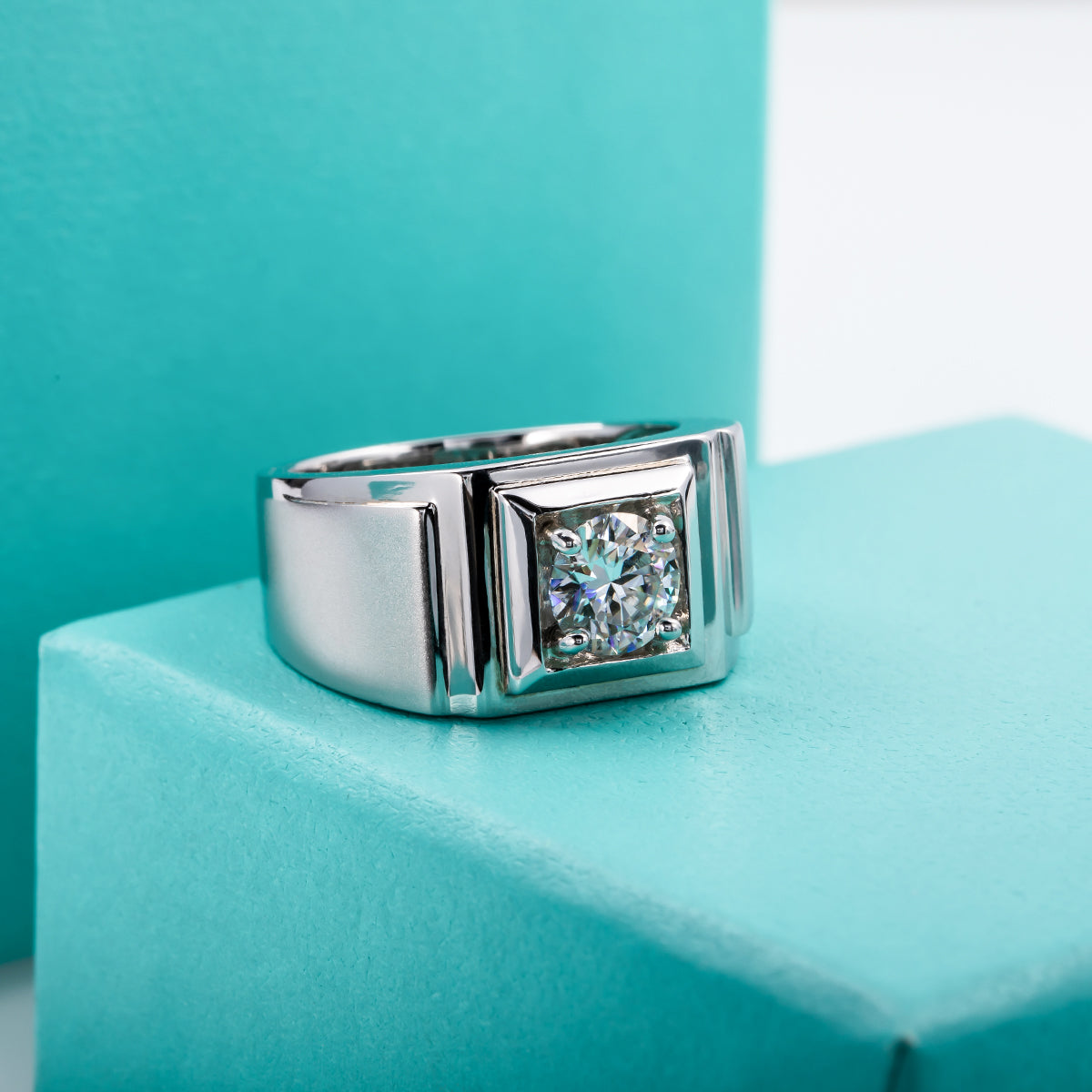 1CT Round Moissanite 6.5mm Men's Rings