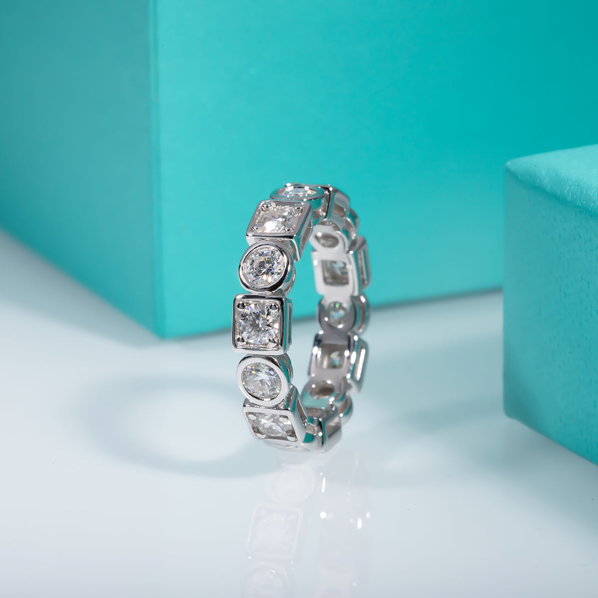 2.3CTTW D Color Moissanite Eternity Band 925 Silver Rings