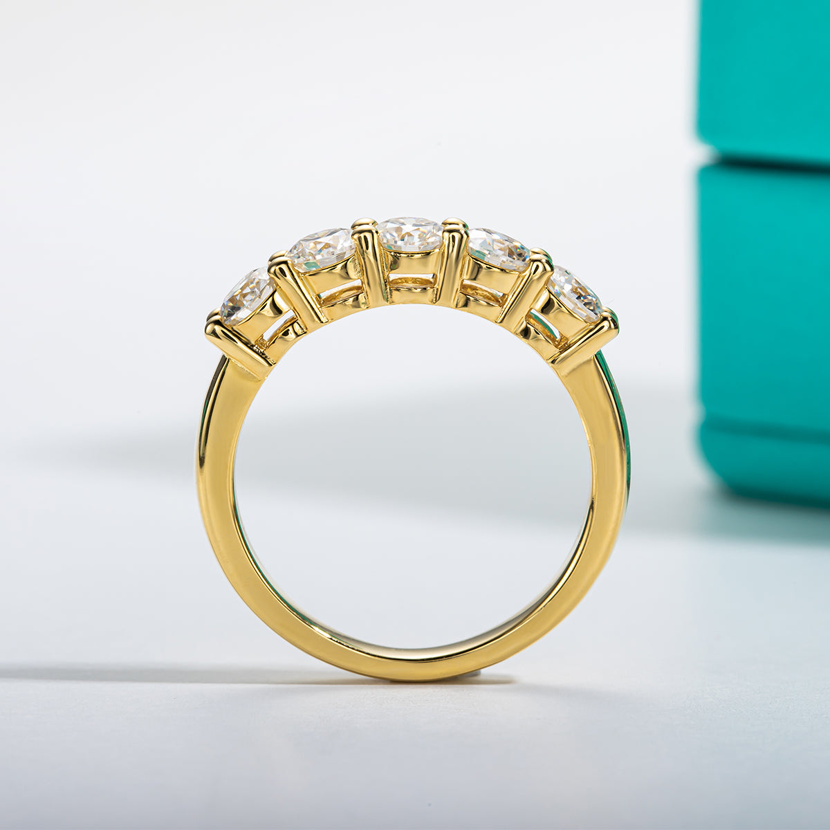 1.5CTTW Moissanite 5-Stone Ring 925 Sterling Silver Wedding Band Ring