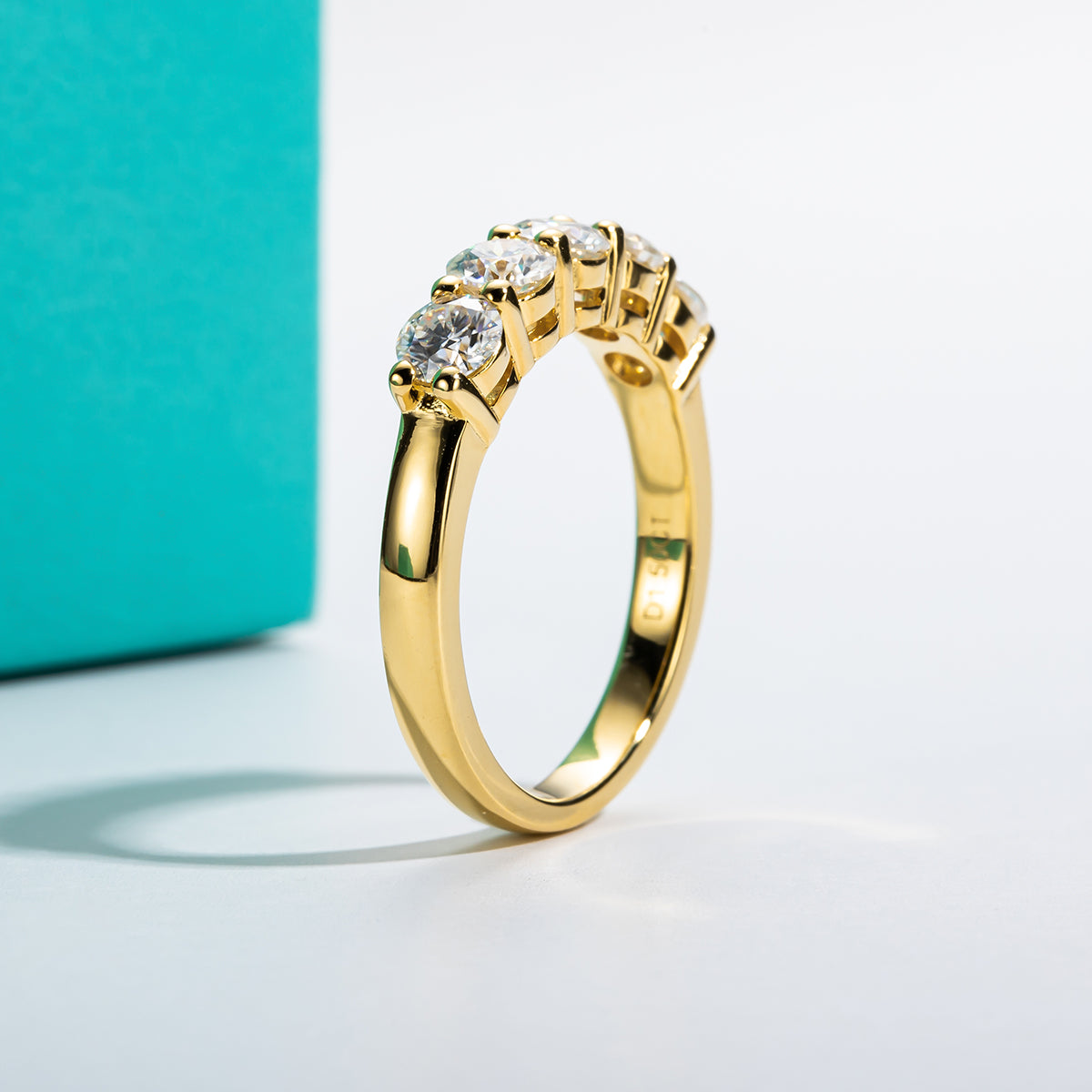 1.5CTTW Moissanite 5-Stone Ring 925 Sterling Silver Wedding Band Ring