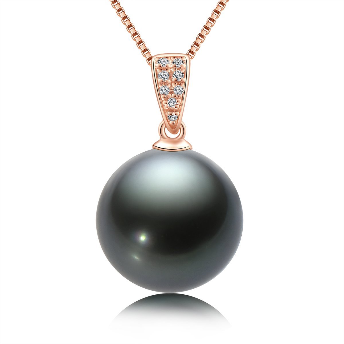 18K Real Diamond Natural Black Tahiti Pearl Necklace