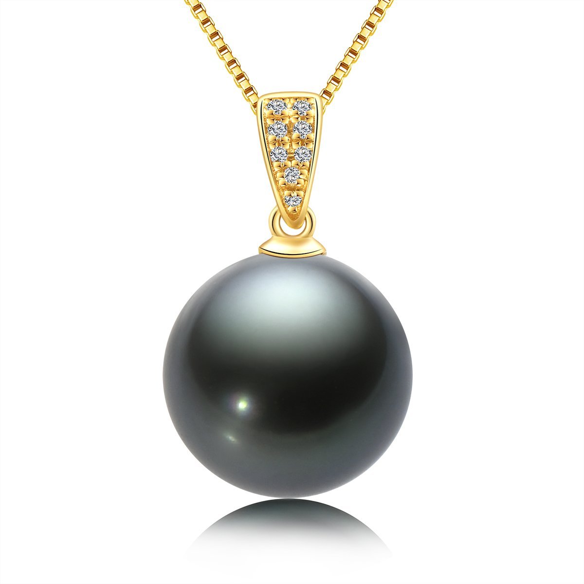 18K Real Diamond Natural Black Tahiti Pearl Necklace