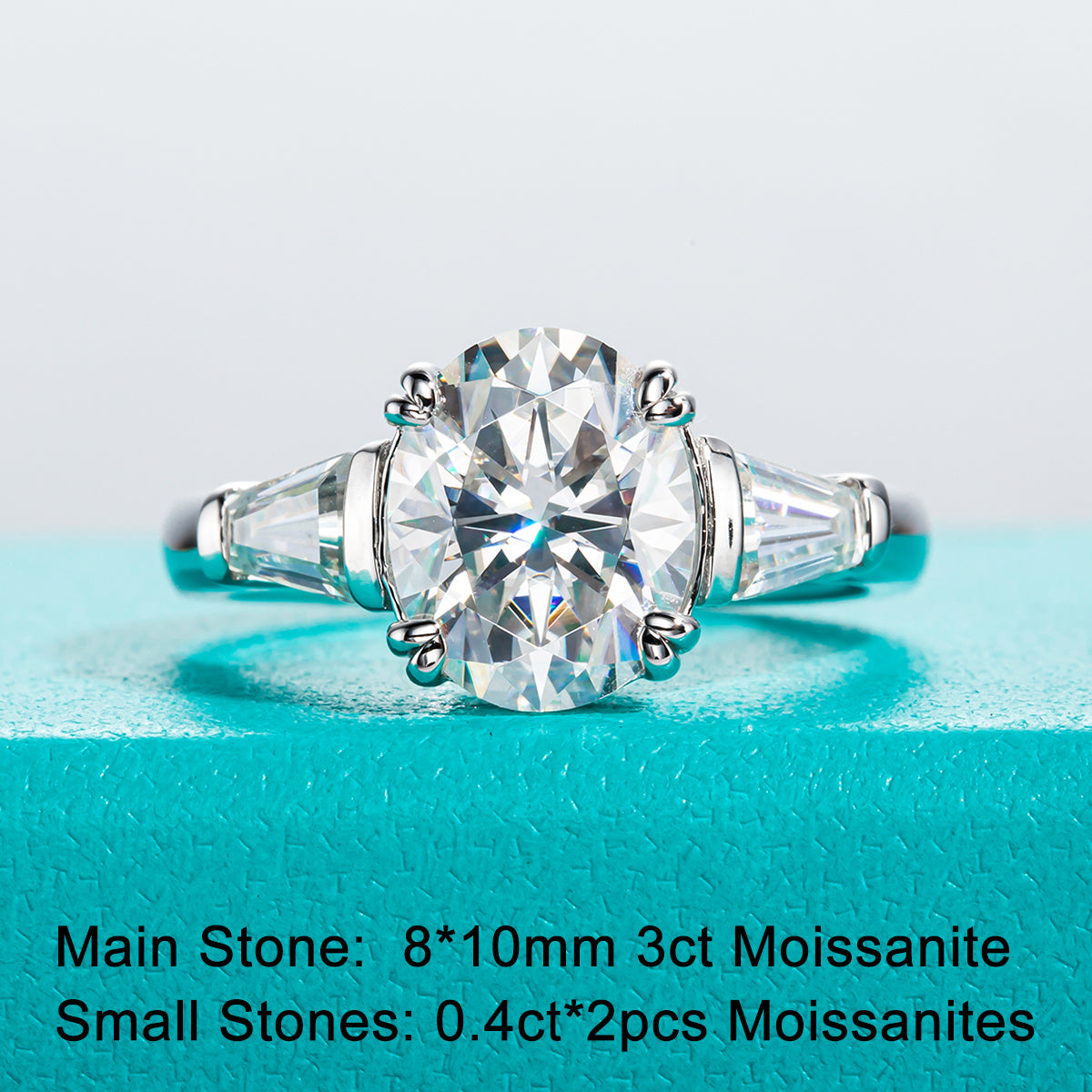 3.8CTTW Oval Moissanite Engagement 925 Sterling Silver Rins