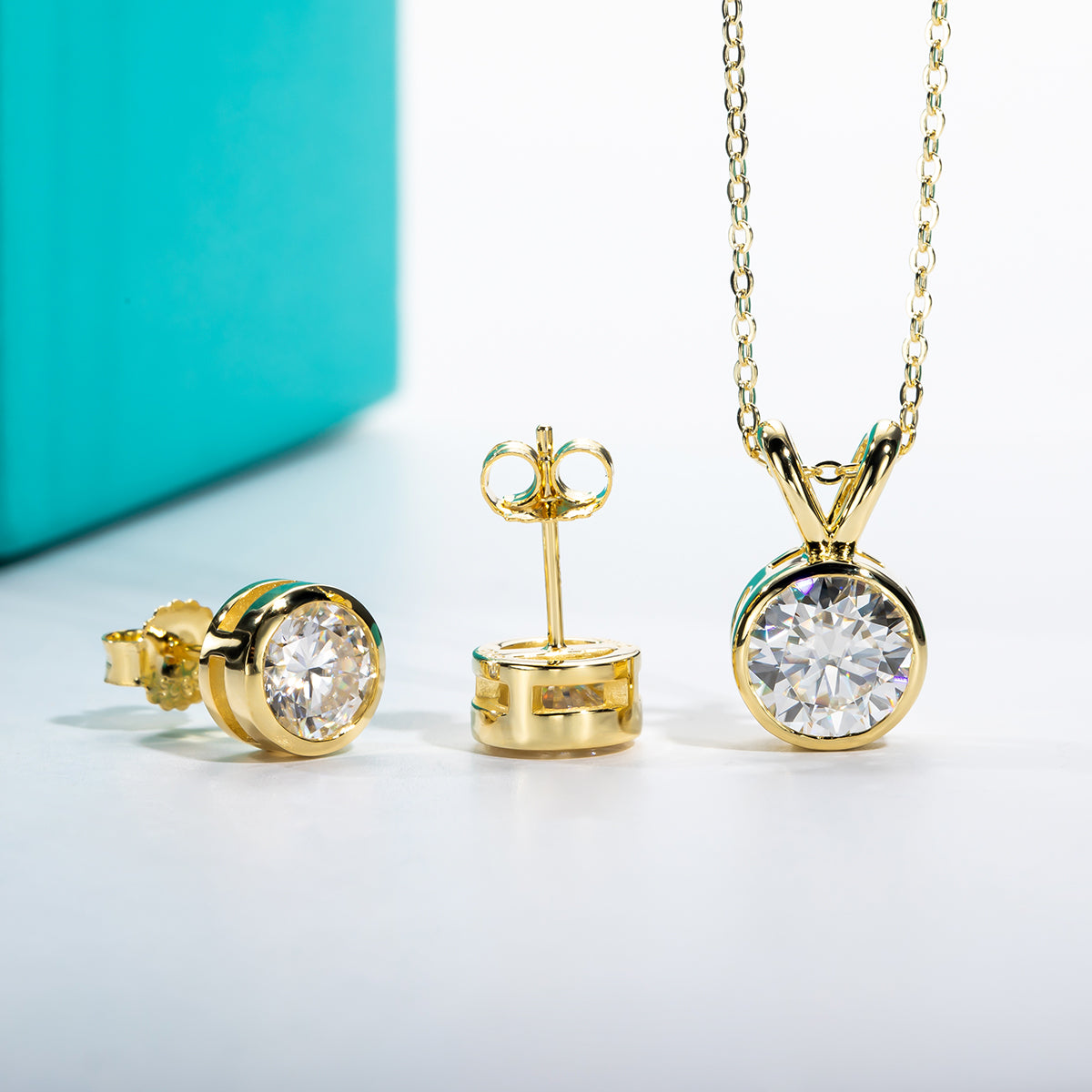 2CT Moissanite Bezel Necklace 1CT Moissanite Earrings 925 Sterling Silver Jewelry