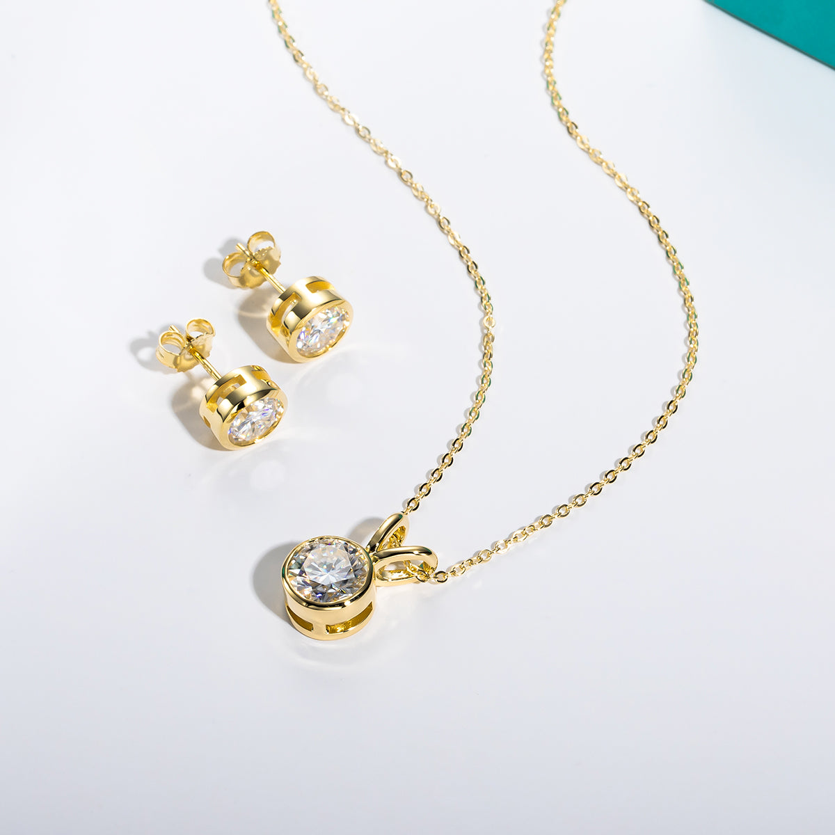 2CT Moissanite Bezel Necklace 1CT Moissanite Earrings 925 Sterling Silver Jewelry