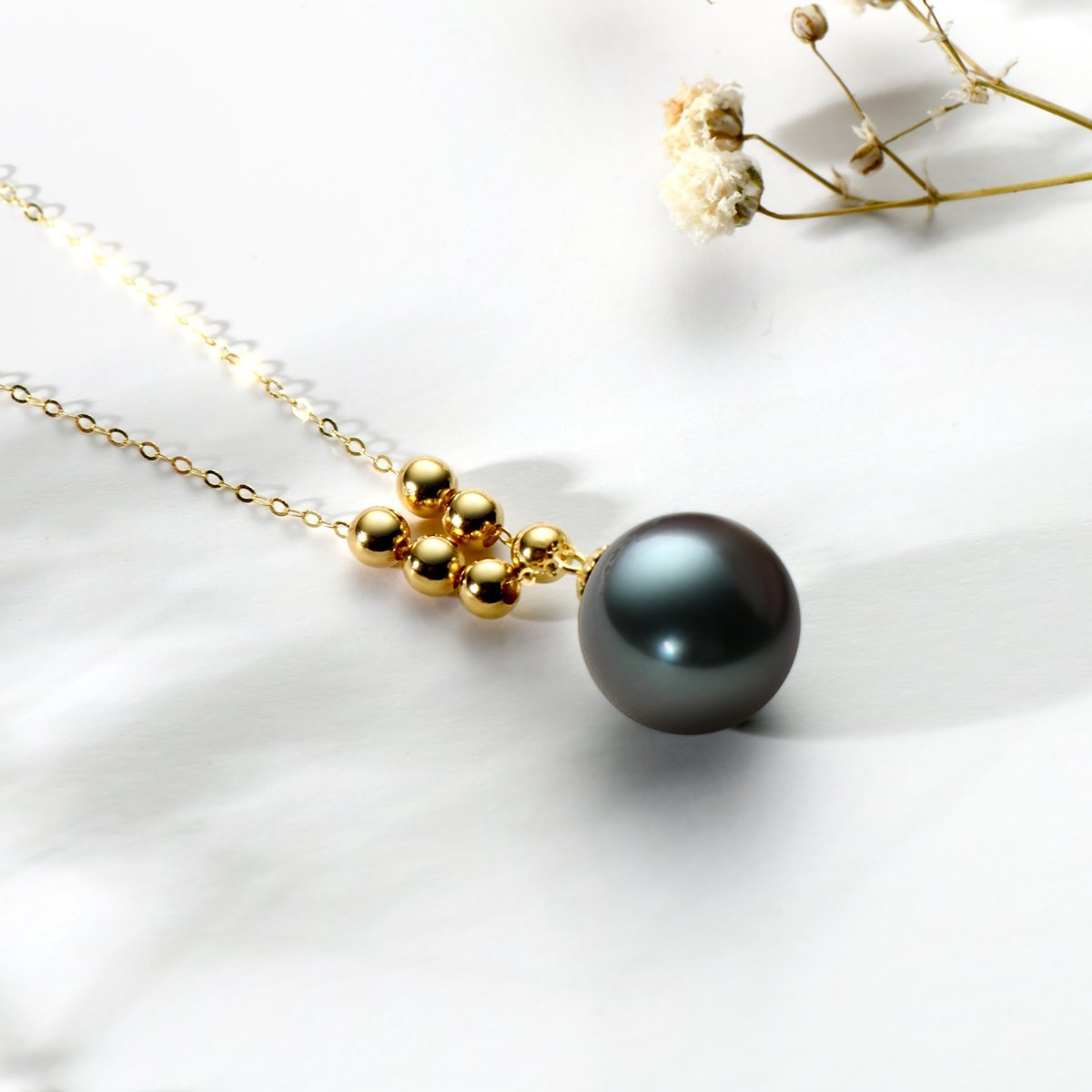 18K Gold Beads Black Tahitian Southsea Cultured Pearl Pendant Necklace