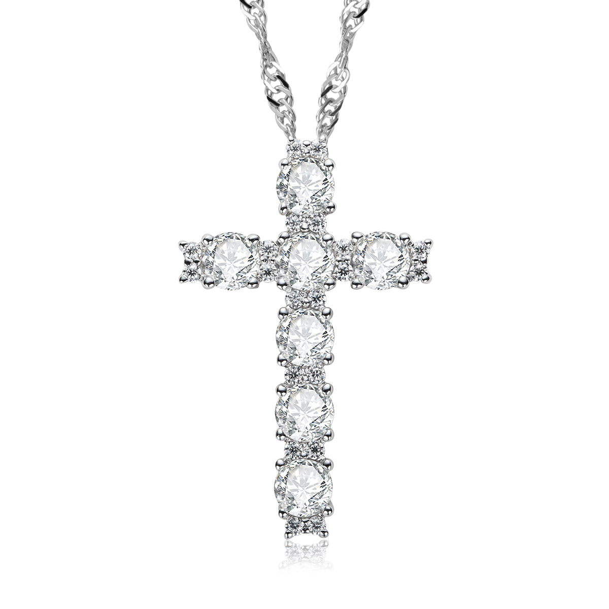 4MM 2.1 Carat D Color Moissanite Diamond Cross Pendant Necklace 925 Sterling Silver