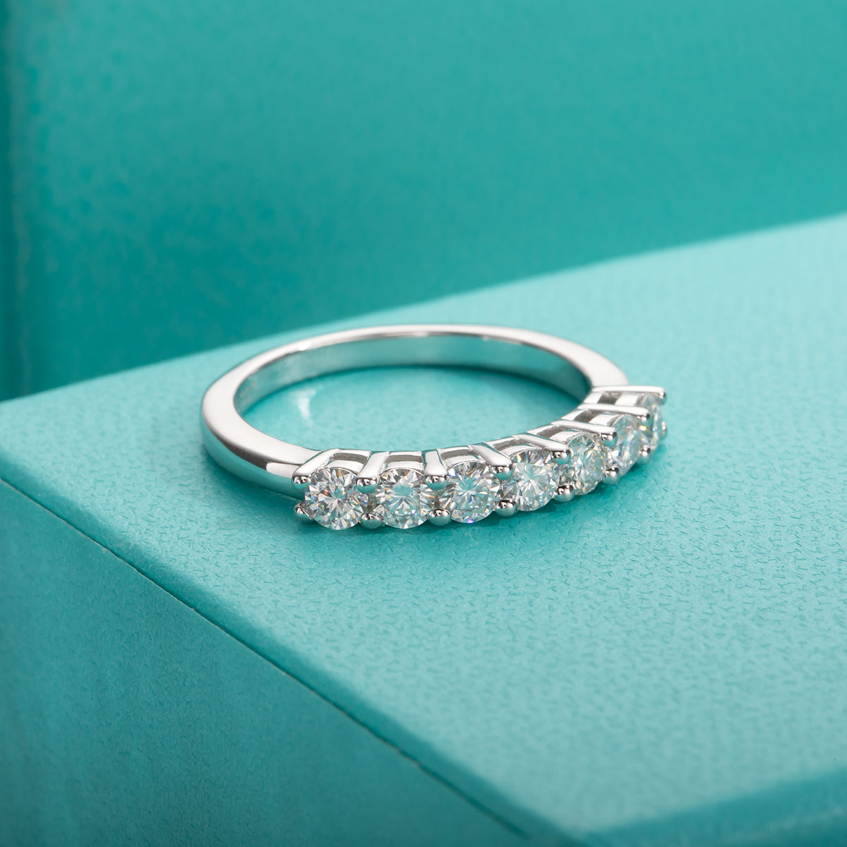 0.7CTTW Moissanite Half Eternity Band Ring 3mm Lab Create Diamond 7 Stone Ring