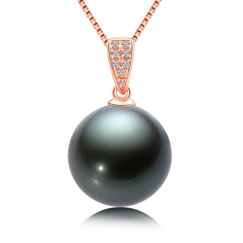 Yowting 18K Gold 10-11mm Natural Tahitian Black Pearl Necklace