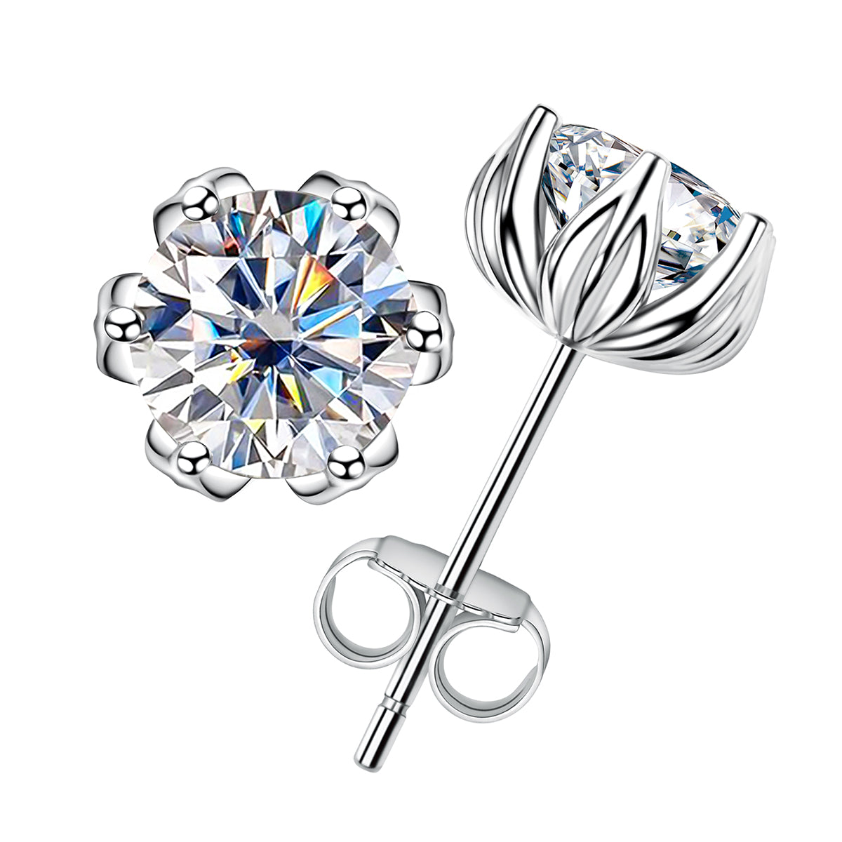 2.0CTTW D Color Moissanite Earrings Lotus Stud 925 Sterling Silver Flower Earrings