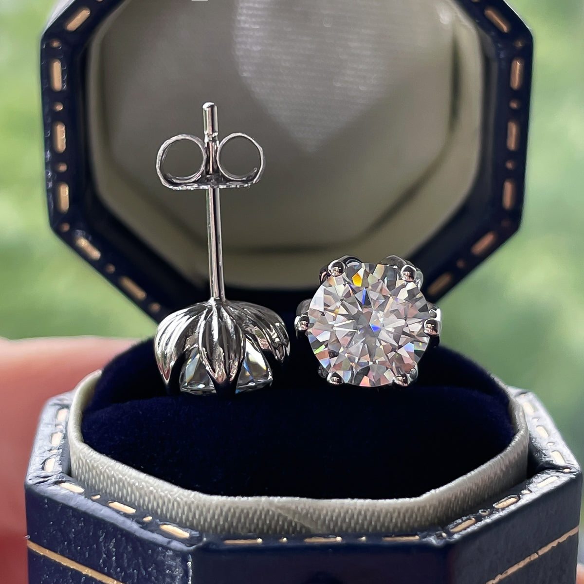 2.0CTTW D Color Moissanite Earrings Lotus Stud 925 Sterling Silver Flower Earrings