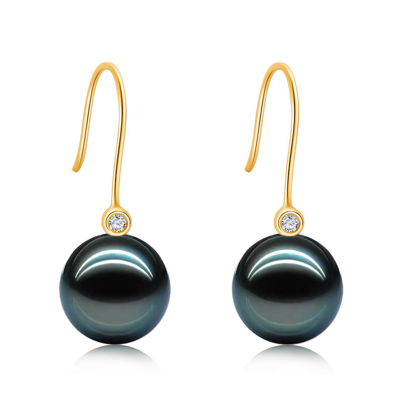 Yowting 18K Gold 8-9mm 9-10mm Tahiti Black Pearl Women Earrings
