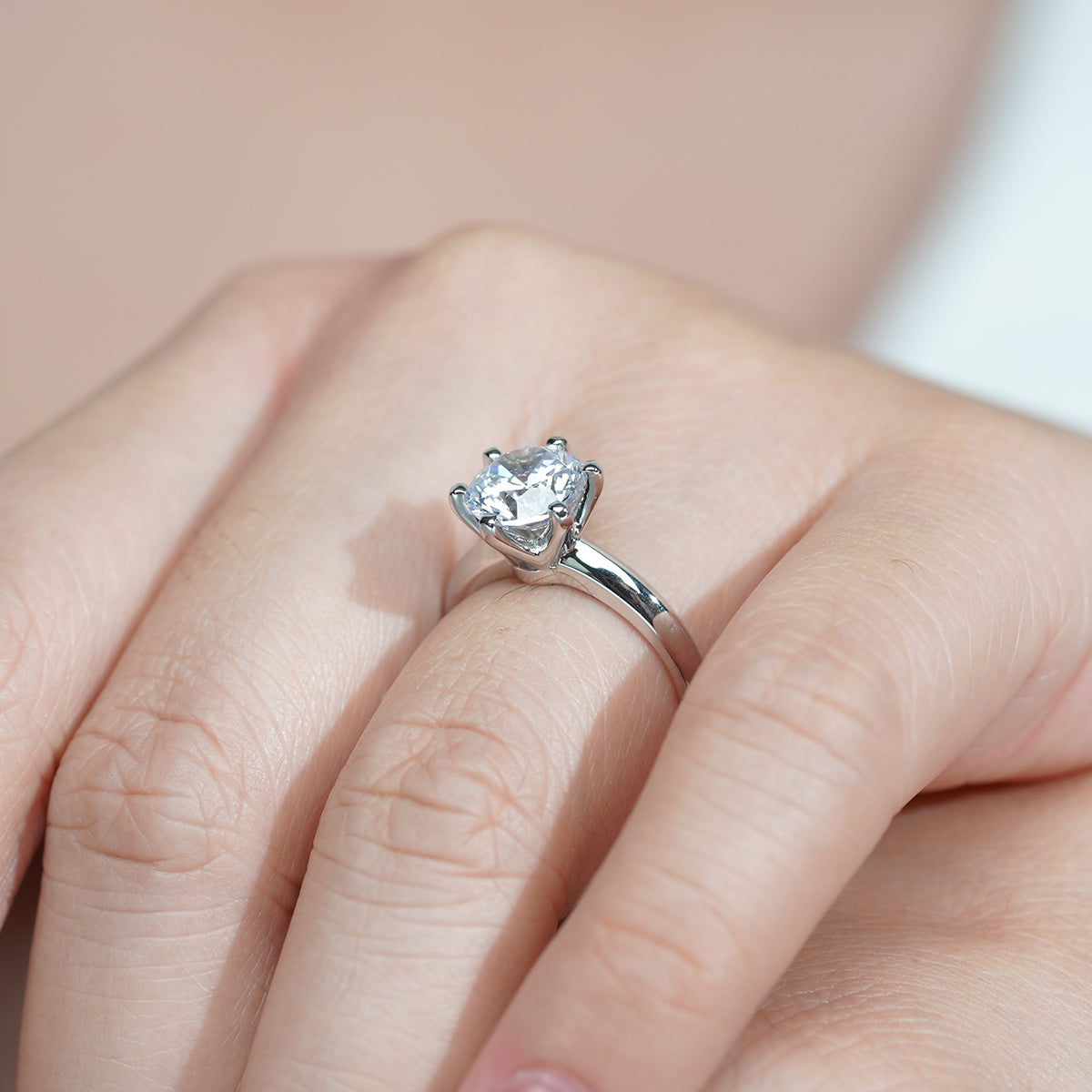 6 Prong Round Moissanite Solitaire Engagement Ring