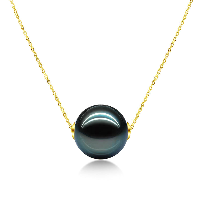 Yowting 10-11mm Black Pearl Necklace/18K Gold