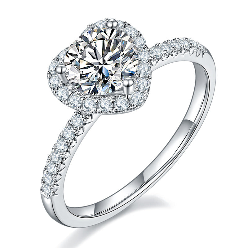 1.0CT Moissanite Heart Halo Engagement Rings