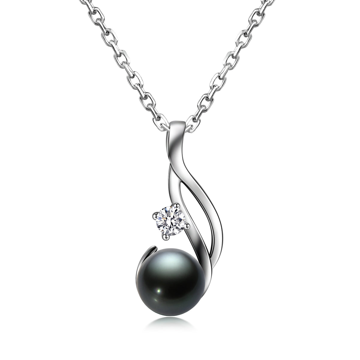 Yowting 9-10mm Natural Tahitian Black Pearl 0.3ct Moissanite Anniversary Necklaces