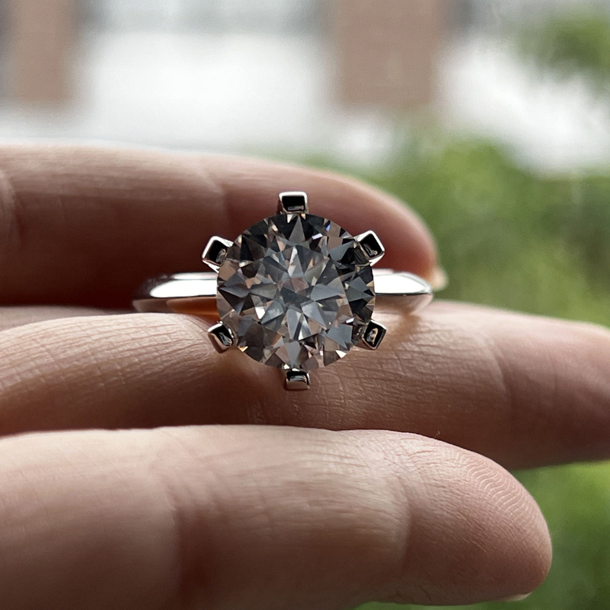 5.0CT Moissanite Classic 6-Prong Solitaire Ring 18K Gold Plated 925 Silver Single Rings