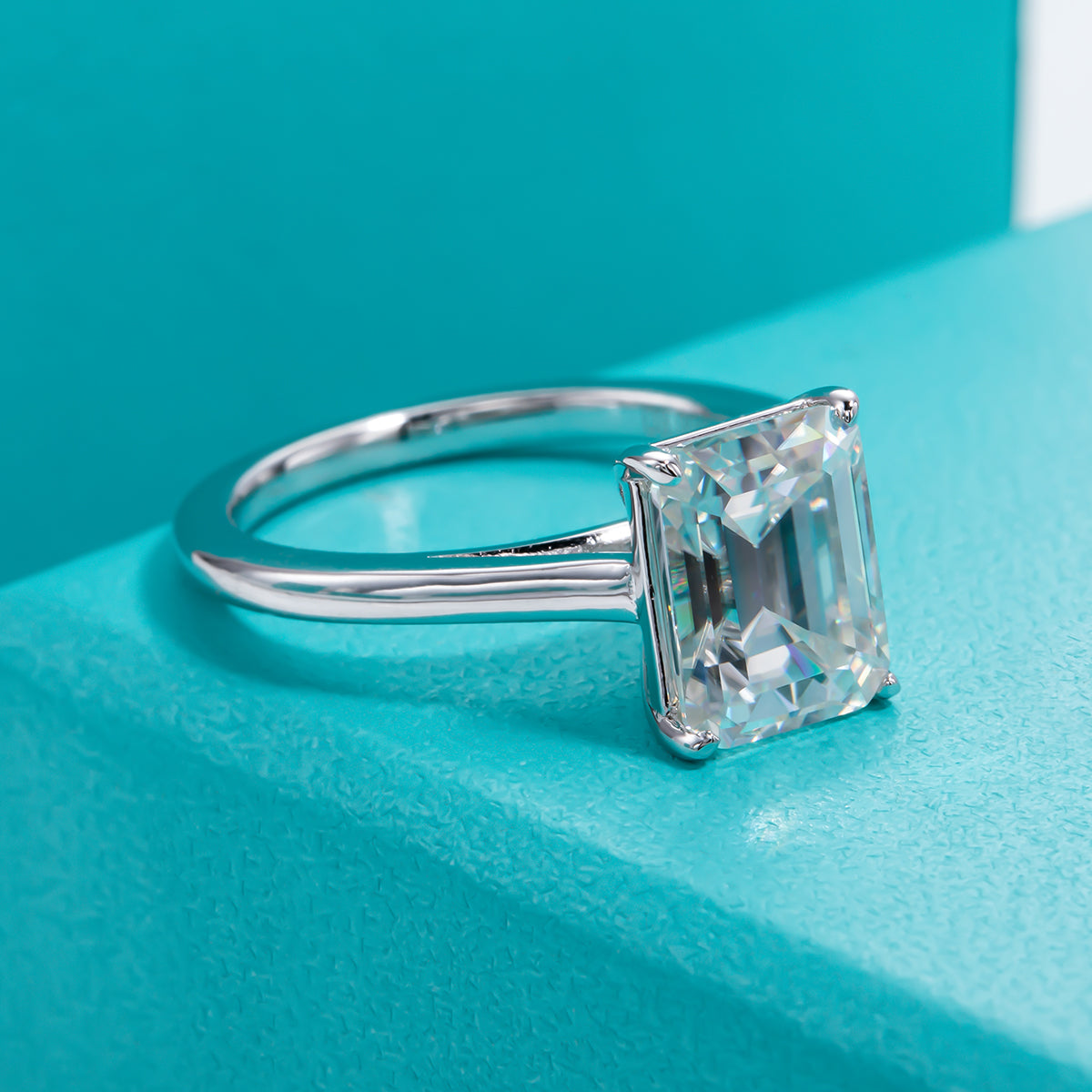 3.0CTTW Emerald Cut Moissanite Ring 925 Sterling Silver Rings