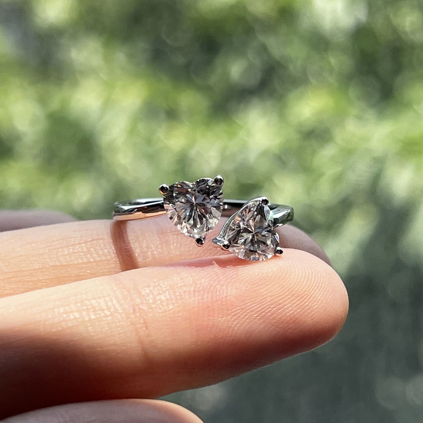 2.0CTTW D Color Heart Shape Moissanite Two Stone Ring 925 Sterling Silver Rings