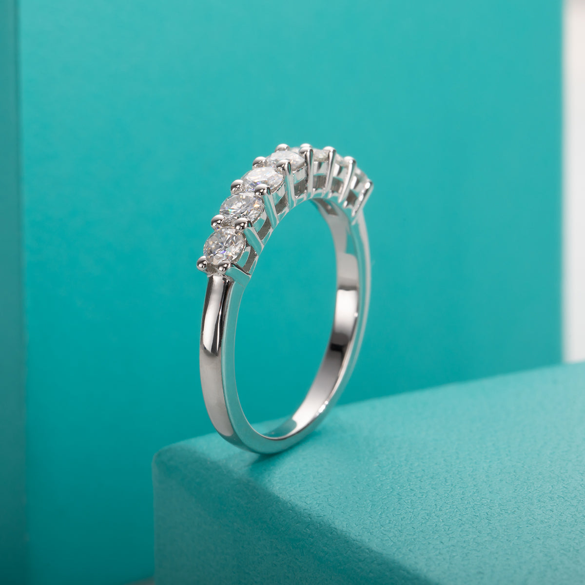 0.7CTTW Moissanite Half Eternity Band Ring 3mm Lab Create Diamond 7 Stone Ring