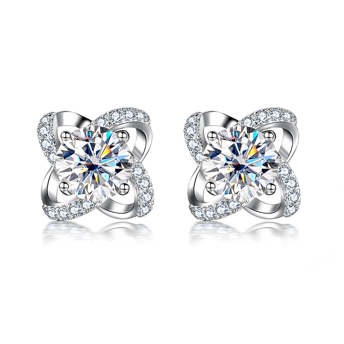 2.0CTTW D Color Moissanite Windmill Earrings 925 Sterling Silve Flower Stud Earrings