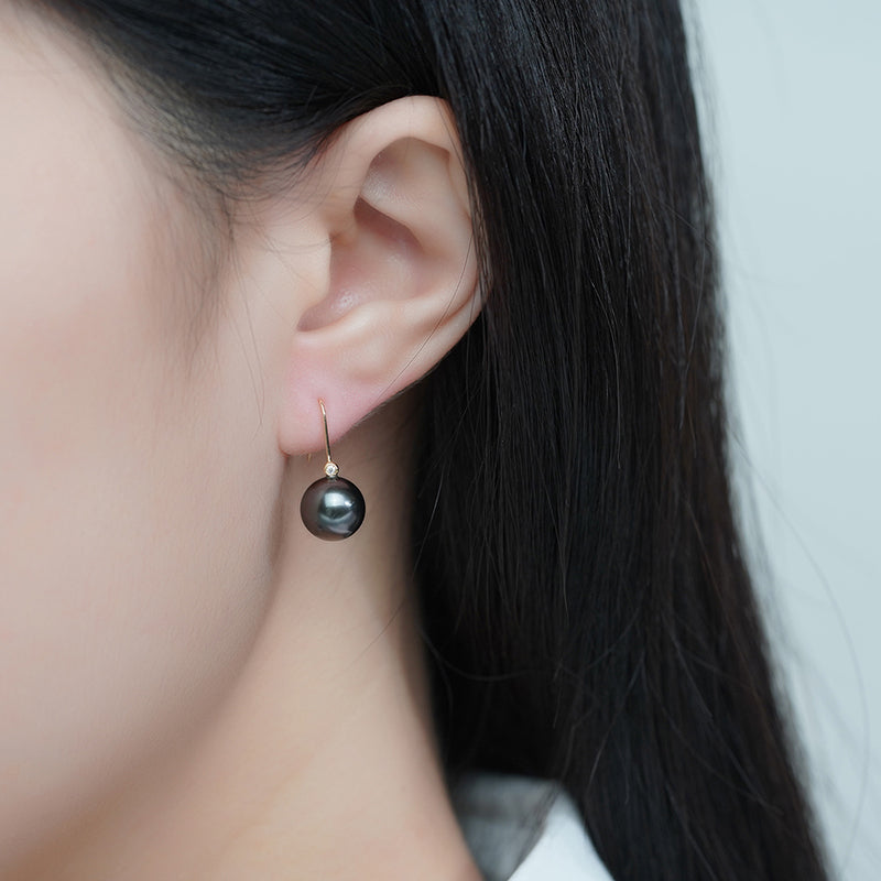 Yowting 18K Gold 8-9mm 9-10mm Tahiti Black Pearl Women Earrings