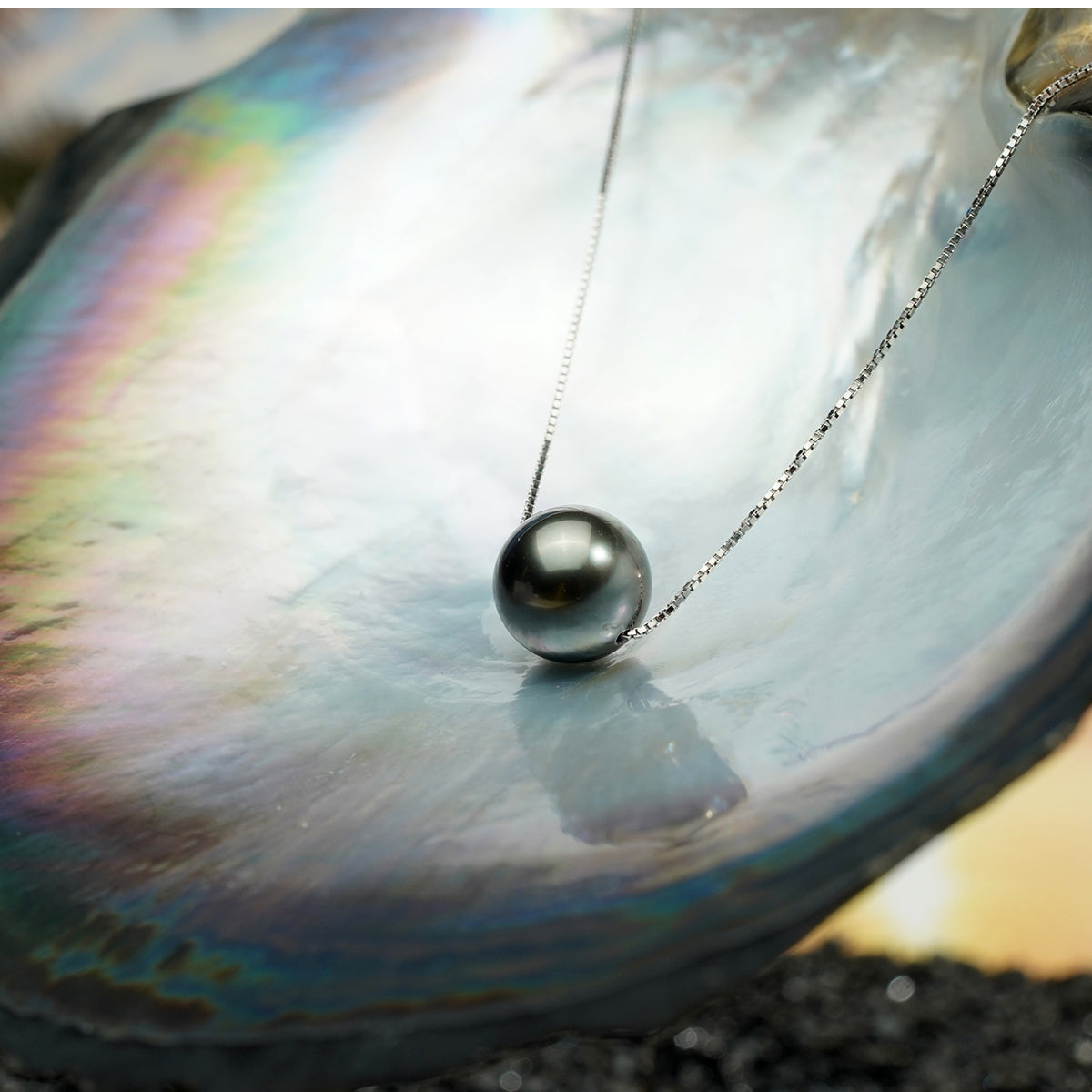 Yowting  Natural Tahiti Black Pearl 925 Sterling Silver Necklace