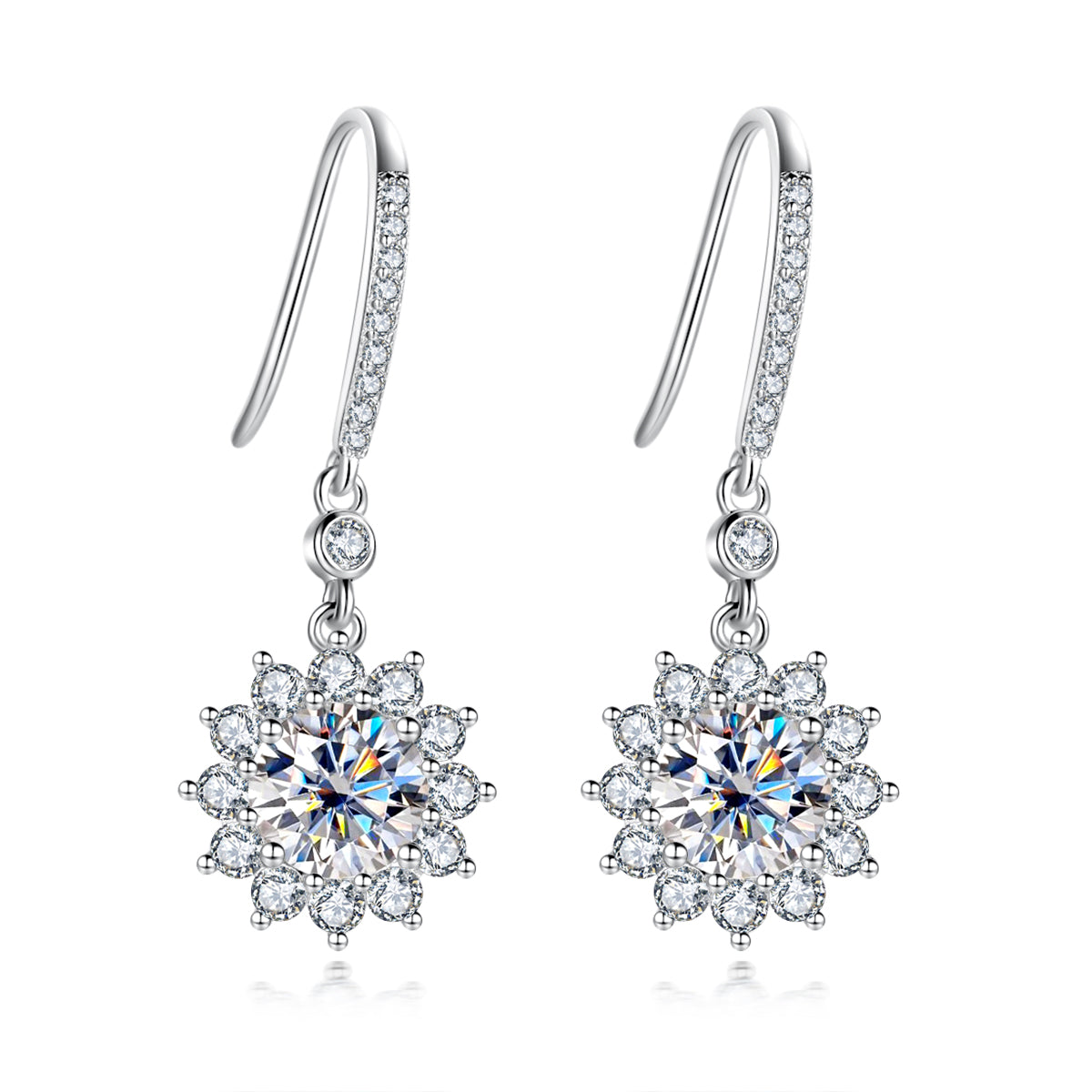 2.0CTTW D Color Moissanite Drop Earrings 925 Sterling Silve Flower Hook Earrings