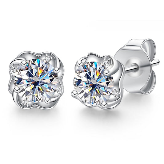 1.0CT D Color Moissanite earrings 18K White Gold Pated Earrings
