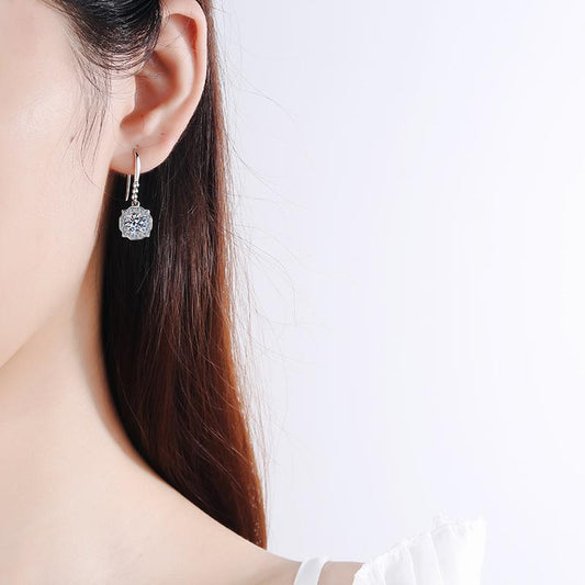 1.0ct/2.0ct Round Cut Moissanite Hook Earrings