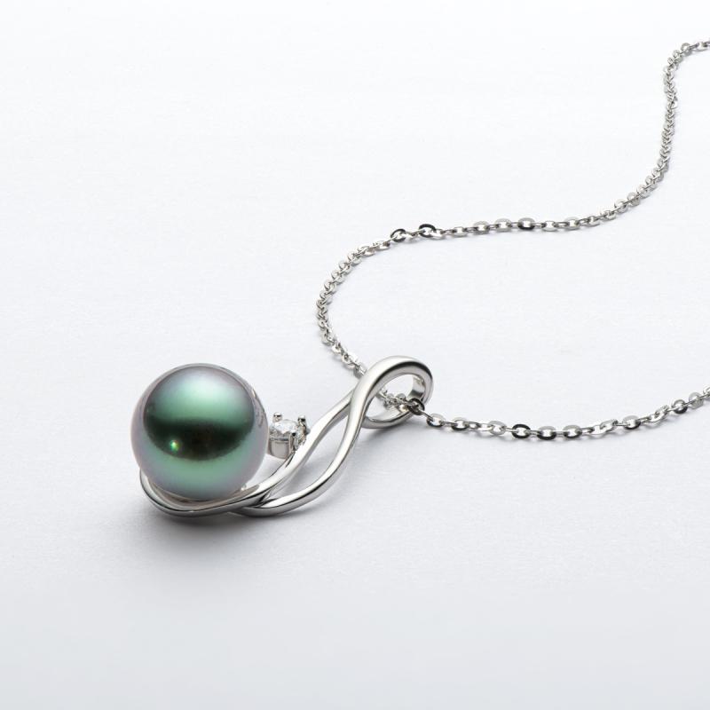 High Luster Sterling Silver 9.5-10mm Tahitian Black Pearl Pendant Necklace