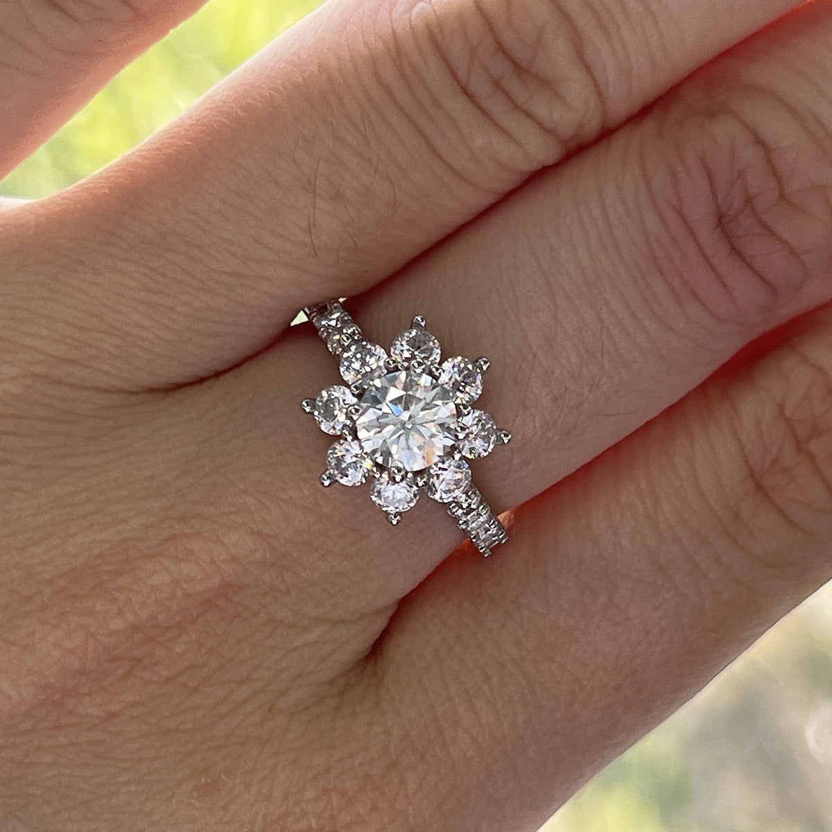 Moissanite Sunflower Halo Engagement Rings