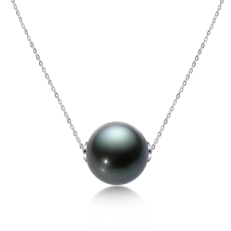 Genuine Black Tahitian South Sea Cultured Pearl Infinity Pendant Necklace