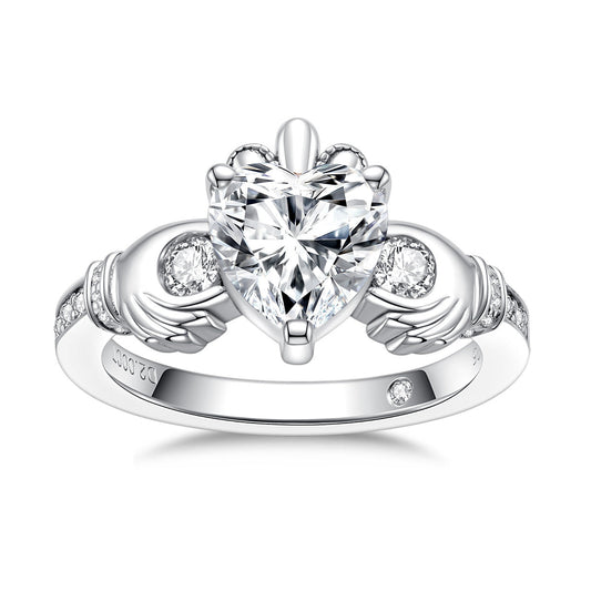 2CT Heart Claddagh Moissanite Engagement Ring