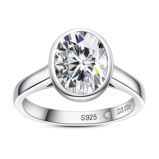 3CT Oval Cut Moissanite Bezel Engagement Rings