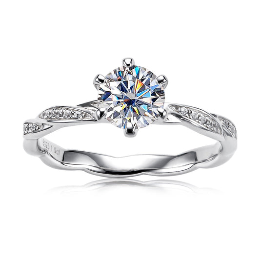 Twisted Split Shank Micro Pave Round Moissanite Engagement Ring