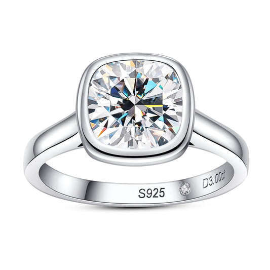 3.0CT Cushion Moissanite Bezel Solitaire Ring