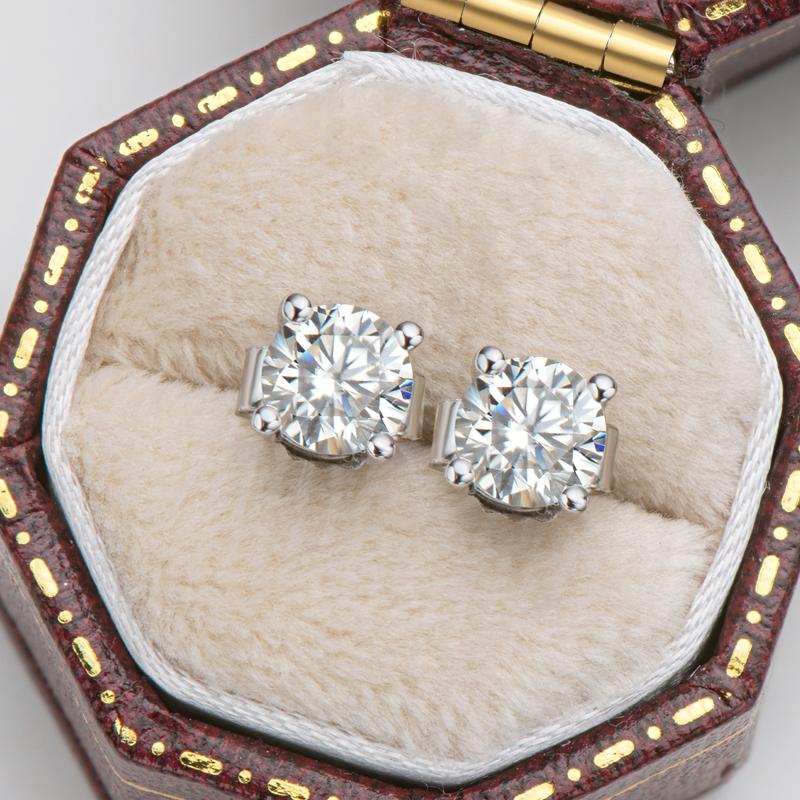 Round Cut Moissanite Diamond Classic Stud Earrings